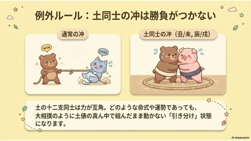 例外ルール土同士の冲は勝負がつかない