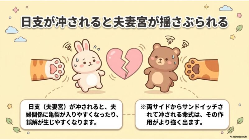 日支が冲されると夫妻宮が揺さぶられる