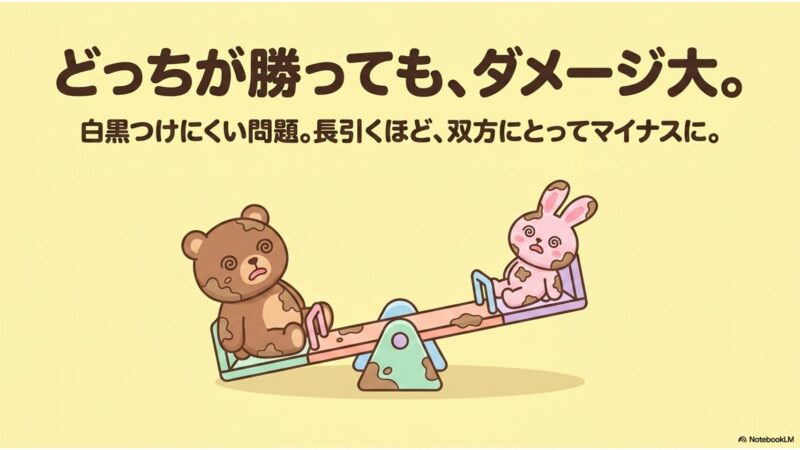 どっちが勝っても、ダメージ大。白黒つけにくい問題、長引くほど双方にとってマイナスに