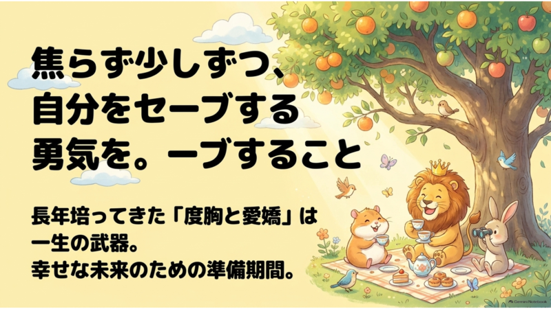 焦らず少しずつ自分をセーブする勇気を 長年培った度胸と愛嬌は一生の武器 幸せな未来のための準備期間