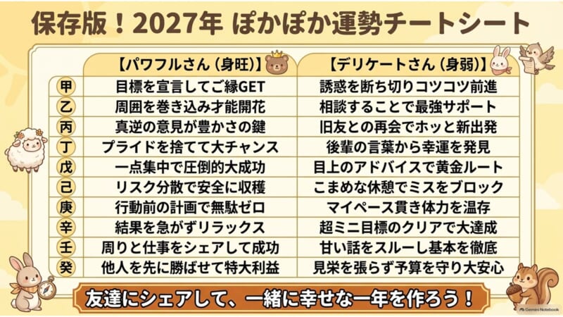 保存版 2027年 十干別運勢早見表 身旺と身弱
