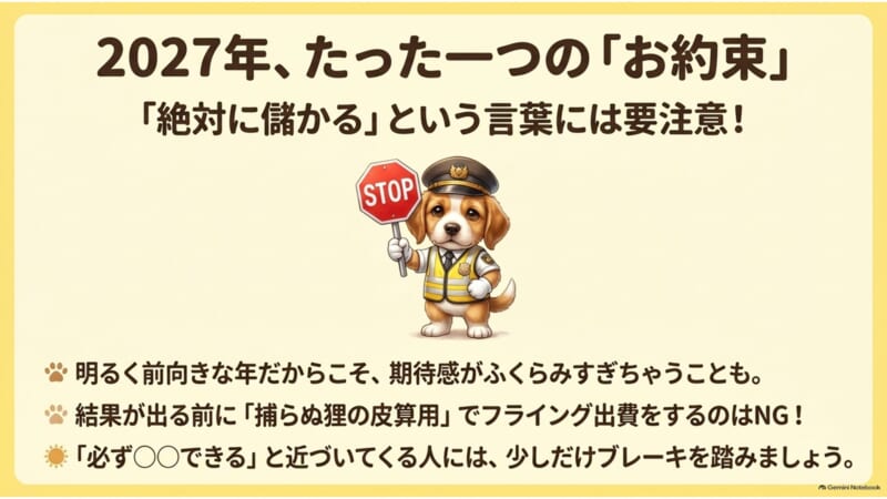 2027年たった一つのお約束 絶対に儲かるという言葉には要注意