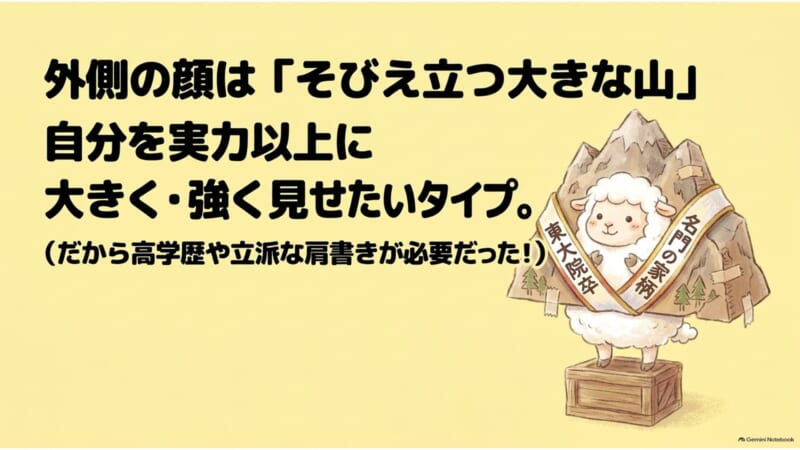 外側の顔はそびえ立つ大きな山 自分を実力以上に大きく強く見せたいタイプ