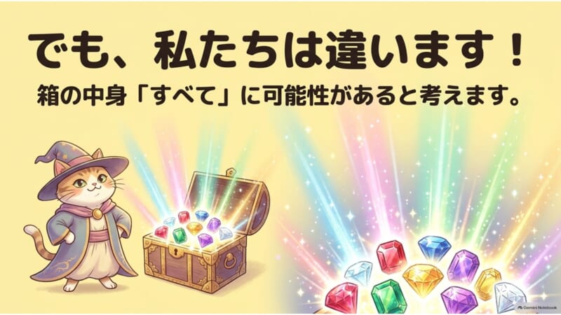 でも私たちは違います 箱の中身すべてに可能性があると考えます